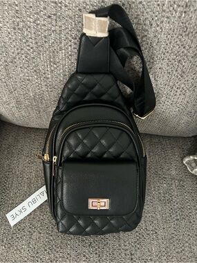 Malibu Black Quilted Crossbody Sling with Gold Hardware Vegan Leather